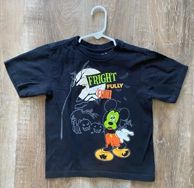 DISNEY STORE Halloween Mickey Mouse Camiseta ~ Niños Talla XS/4 ~ "Miedo Totalmente Divertido" Foto 1 de 3