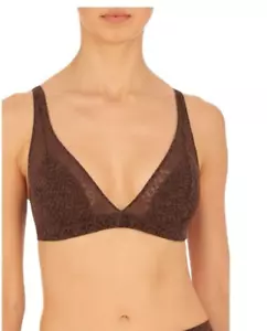 Natori Pretty Smooth Java lace bralette triangle soft cup buff brown sz Medium - Picture 1 of 5