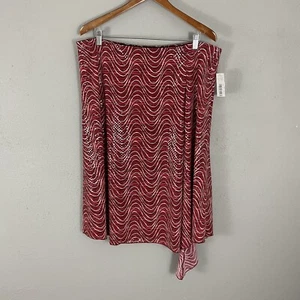 NEW Kate Landry $38 Pull On Skirt Size XL Red Swirl Sequins Sparkly Asymmetric - Picture 1 of 5
