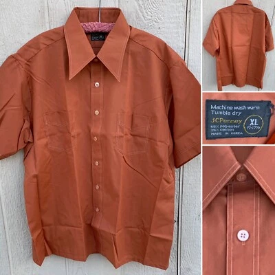 Camisa vintage JC Penney manga corta bolsillos en el pecho abotonada hippy mod años 70 XL Foto 1 de 4