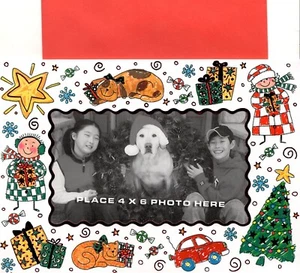 Pet Pets Tabby Cat Puppy Dog Christmas Photo Holder Greeting Cards - Set of 8 - Picture 1 of 3