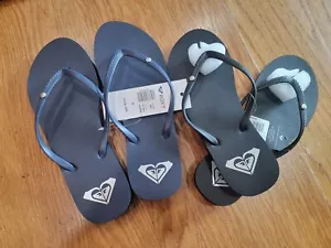 NEW! Women's ROXY 'Bermuda II' Flip Flop Sandals, 7 Black 9 Navy - Picture 1 of 9