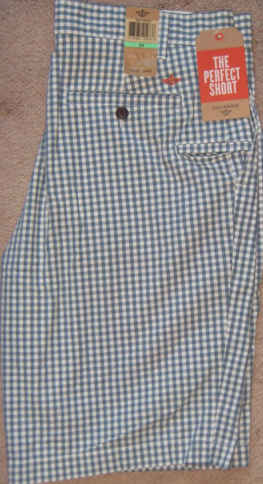 NUEVO Pantalones Cortos Informales Para Hombres DOCKERS "El Corto Perfecto" Azul/Blanco a Cuadros Precio de venta sugerido por el fabricante $50 Foto 1 de 1