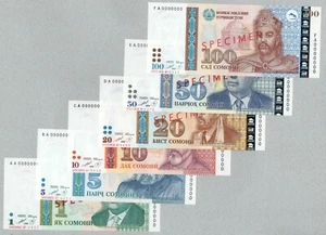 Tadschikistan 1-100 Somoni 1999, P14s-19s, UNC, EXEMPLARE. - Bild 1 von 2