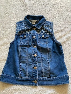 Christopher & Banks Women Stars Sleeveless Denim Vest Blue Petite Size PM - Image 1 of 4