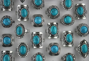 Wholesale Rings Bulk Lots 50pcs Assorted Blue Natural Stone Womens Lady's Ring - Picture 1 of 3