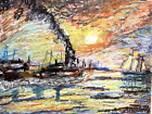 Edward Moran Painting New York Harbor Seascape Boat Oil Pastel Artwork Dream Art