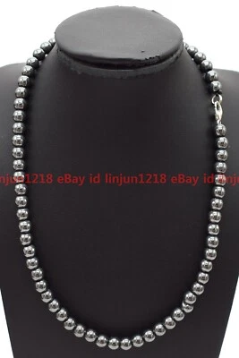 Natural Fashion 6/8/10mm Gray Hematite Round Gemstone Beads Necklace 18-36"AAA - Image 1 of 4