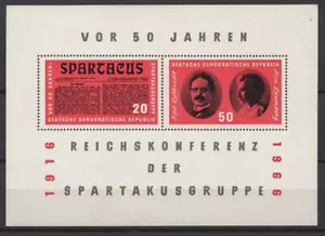 Alemania RDA 1966 Sc# 807 Como Nuevo MNH Espartaco Luxemburgo Hoja Sellos Liebknect - Imagen 1 de 1