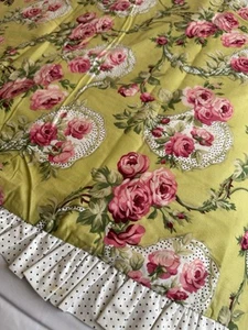 CABBAGE ROSES R Pandolph FLIRT Cotton Fabric RUFFLED Curtain Wall Panel Cottage - Picture 1 of 18
