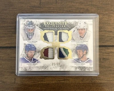Daniel Henrik Sedin Ryan Miller Burrows 2015-16 Exquisite Material Quads Patch - Image 1 of 2