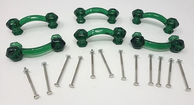 Tiradores de cajón puerta gabinete vintage 6 manijas de vidrio verde esmeralda 4 1/4" orificios 3" Foto 1 de 4