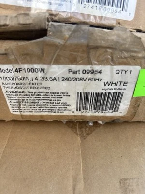 Cadet 09954 1000W 4.2A White Baseboard Hardwire Electric Zone Heater 48 in. New - Image 1 of 2