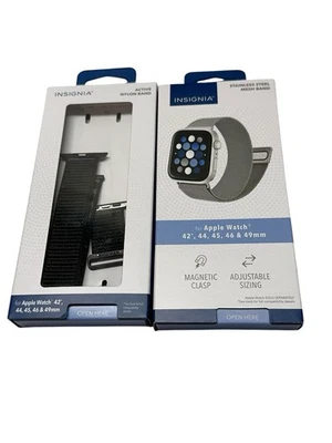 2 correas de reloj Insignia para Apple Watch 42/44/45/49 mm negro nailon plata metal Foto 1 de 4