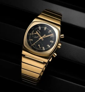 Brew Coffee Gold Watch Black Dial Chronograph Metric Style Japan Quartz Movement - Picture 1 of 5