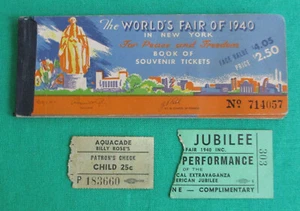 Book of Souvenir Tickets signiert 1940 New York Weltausstellung & 2 andere Event Stubs - Bild 1 von 11