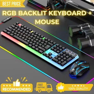 UK Gaming Keyboard Mouse and Set RGB LED Wired Set For PC Laptop Xbox One PS - Picture 1 of 11