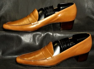 Mishelle Roma women's tan leather penny loafer style pump shoes size EUR 40 - Picture 1 of 7