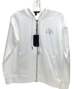 $130 Armani Exchange Women Zip-up Long-Sleeve Hooded Sweatshirt, Off White S - Picture 1 of 3