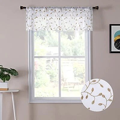  Hojas Transparente Cenefa Cortinas Hoja Bordada Dormitorio 54"W x 16"L Taupe Foto 1 de 4