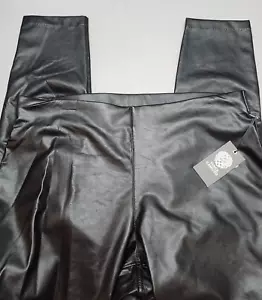 NWT Vince Camuto Womens Black Faux Leather Mid-Rise Pull On Pants Size L - Picture 1 of 7