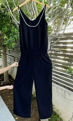 Stella McCartney Jumpsuit Smocked Waist Sleeveless Chain-Trim Neck Wide Leg 44 - Image 1 of 4