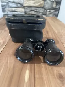 Antique Binoculars, Universal Iris Paris, Black/Brown With Vintage Leather Case - Picture 1 of 10