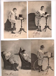 Lot of 5 Vintage Photo Comic Postcard - A Boy Smoking a Cigar - Picture 1 of 11
