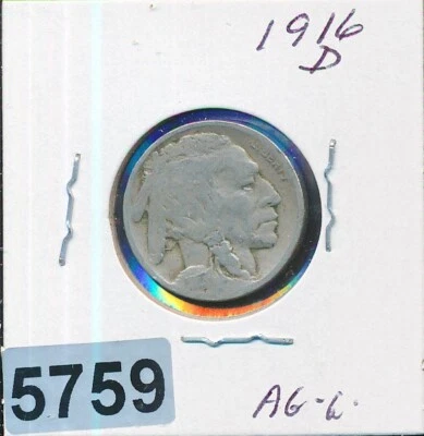 MONEDA DE NÍQUEL BÚFALO - 1916-D - AG-VG - #5759 Foto 1 de 2