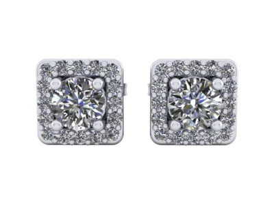 Aretes genuinos de oro macizo de 14 k con halo cuadrado de diamantes de corte redondo de 0,80 quilates Foto 1 de 3