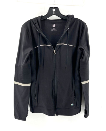 VETEMENTS Felpa donna ABS nera riflettente con cappuccio zip tasche corsa taglia M