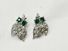 Vintage Pair Of Paste Set Cluster Emerald Green Glass Clip On Ladies Earrings