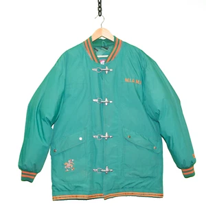 Vintage Miami Hurricanes Puffer Jacket Size Large Green Insulated 90s NCAA - Picture 1 of 5