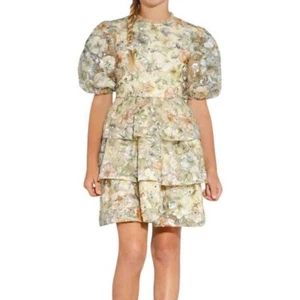 Marlo Kids Clarissa Embroidered Puff Sleeve Mini Dress, Floral Sequin 13-14 NWT - Picture 1 of 14
