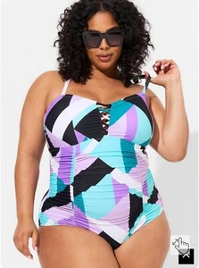 NWT TORRID Slim Fix Wireless Lattice Front One Piece Swimsuit Purple 0 12 Large - Picture 1 of 3