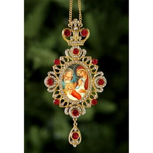 Colgante Icono Sagrada Familia con Piedras Rojas Regalo Religioso - Pared Habitación Coche Decoración - Imagen 1 de 1
