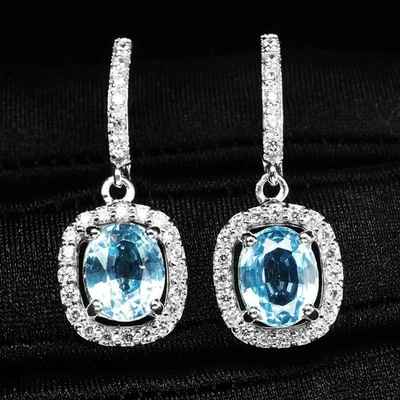 Espectaculares Pendientes Ovalados Aguamarina Azul 4.55Ct Plata de Ley 925 Oro Blanco Foto 1 de 4