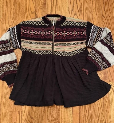 Suéter Tejido Free People COZY COTTAGE BABYDOLL Mujer XS Metálico 1/2 Cremallera Foto 1 de 4