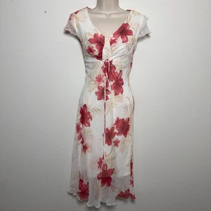 Vintage y2k Damen Fee Babydoll Kleid XS weiß rosa Blumen Flatterärmel ätherisch - Bild 1 von 11