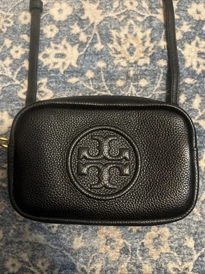 Tory Burch Perry Bomba Mini Negro Mujer Bandolera Cartera Moderna Cuero Boho Foto 1 de 4