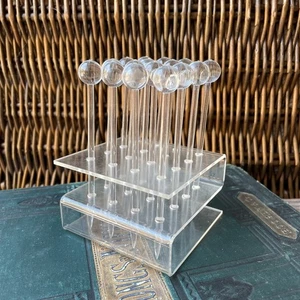 Vintage 1990 Clear Acrylic Party Picks & Holder Swizzle Bar Cocktail Stick Retro - Picture 1 of 7
