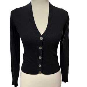Dolce & Gabbana Womens Black Knit V-Neck Logo Button Cardigan Size 42 US 6 Soft - Picture 1 of 7