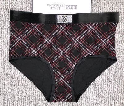 Victoria's Secret Nuevo con Etiquetas Pequeño Negro Cuadros Brillo Parche Braguita Logo Estrás Foto 1 de 4