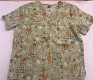 The Wonderful World Of Disney Women Scrub Top M Bambi Green - Picture 1 of 10