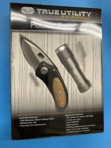 True Utility Jacknife Belt Clip Pocket Knife & Stash Lite Flashlight Combo Set - Picture 1 of 7