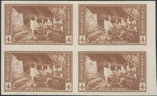 Block of 4 - Scott 759 - Imperf. NGAI - 4 cent - Mesa Verde - 1935 - MLH - Image 1 of 1
