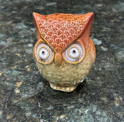 Vintage 1970 Owl Ceramic Pottery Olive Grren and Brown Glaze Small Home Decor 4" - Image 1 of 2