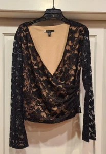 JS Boutique Black Wrap Top Size Large Beaded Evening Wear Club Holiday - Picture 1 of 8