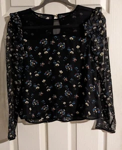 Schwarzes geblümtes Top Bluse XS/S Langarm Boho Cottagecore - Bild 1 von 4