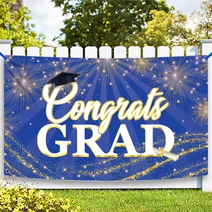 , Blue and Gold Congrats Grad Banner- Xtralarge,72X44 Inch | Graduation Backdrop - Picture 1 of 12